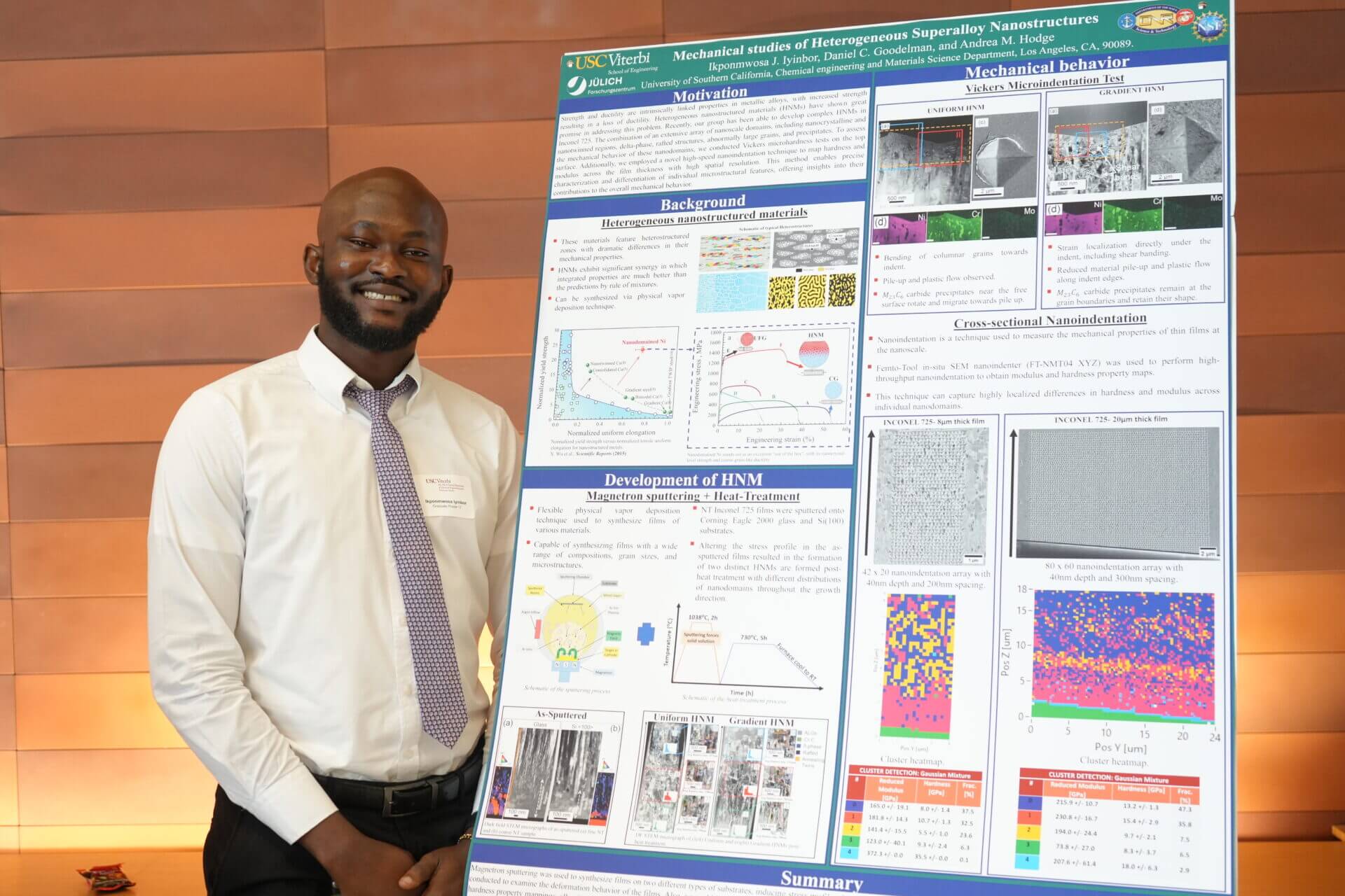 A student of Chemical Engineering department standing next to a an informative board showing their work 